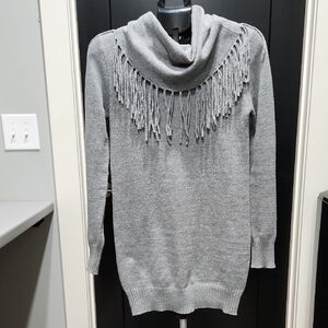 THML Heather Gray Cowl Neck Sweater with Fringe